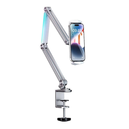 Porodo Multi-Joint Aluminum Desk Mount with RGB Ambient Light and 360° Adjustable Viewing for Phone & Tablet