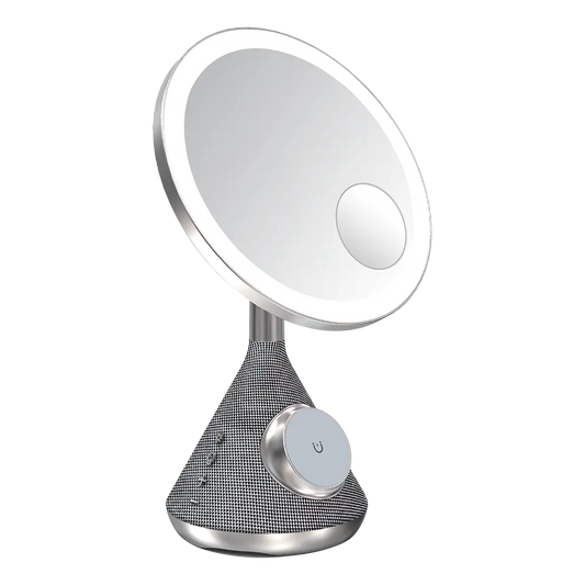 Porodo LED Makeup Mirror with Wireless Charging, Adjustable Lighting, and Bluetooth Speaker