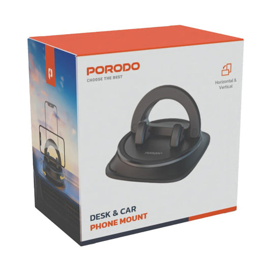 Porodo Rotatable Mobile Phone and Tablet Bracket with 360° Rotation - Black