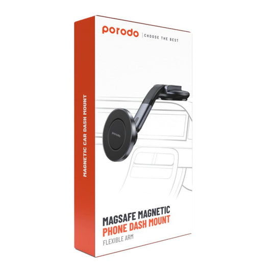 Porodo MagSafe Magnetic Phone Dash Mount with Flexible Arm and 360° Rotation - Black