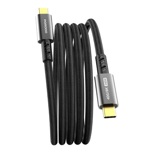 Porodo Woven Type-C to Type-C Cable 240W, 40Gbps, 8K 60Hz – Black