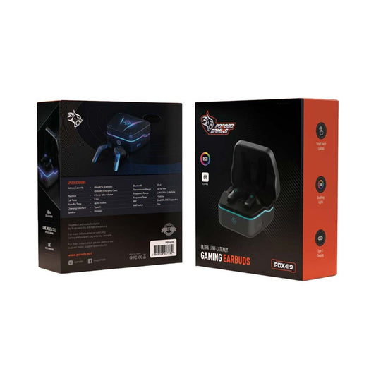 Porodo Gaming PDX419 - Ultra Low-Latency Wireless Earbuds with Dual Mic ENC and RGB Lights - Black