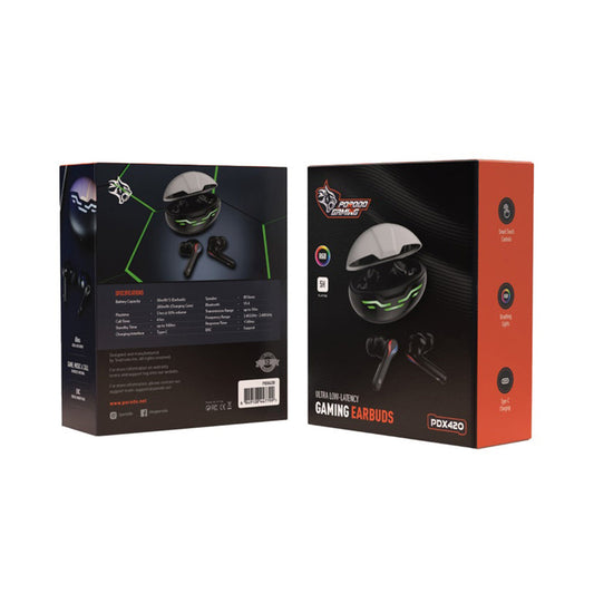 Porodo PDX420 Ultra Low-Latency Gaming Earbuds – ENS Noise Reduction, 5-Hour Playtime, RGB Lighting – Black