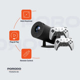Porodo Gaming Projector with Wireless Controllers - Black | 130" Display & Retro Gaming Compatibility