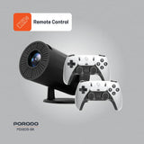 Porodo Gaming Projector with Wireless Controllers - Black | 130" Display & Retro Gaming Compatibility