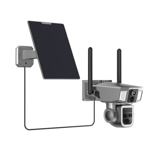 Powerology 4G/WiFi 360° Dual Lens Outdoor Camera - 10X Zoom, Night Vision, Solar Power, IP66 Waterproof - Black