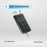 Powerology 2500W 6AC Power Strip with Retractable Cables & USB Fast Charging – Black