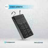 Powerology 2500W 6AC Power Strip with Retractable Cables & USB Fast Charging – Black