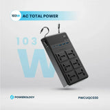 Powerology 2500W 6AC Power Strip with Retractable Cables & USB Fast Charging – Black