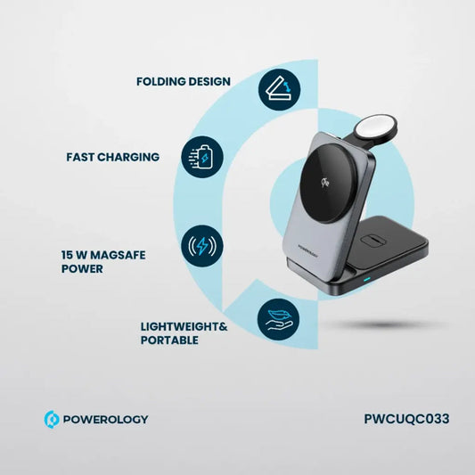 Powerology Qi2 Fast Charging Multi-Device Hub – Compact Wireless Charger for Apple Devices