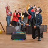 Powerology Deep Bass Party Speaker - 150W Bluetooth Speaker with Atmospheric Light, Power Bank Function, and 12-Hour Playtime – Black