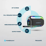 Powerology Deep Bass Party Speaker - 150W Bluetooth Speaker with Atmospheric Light, Power Bank Function, and 12-Hour Playtime – Black