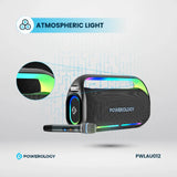 Powerology Deep Bass Party Speaker - 150W Bluetooth Speaker with Atmospheric Light, Power Bank Function, and 12-Hour Playtime – Black