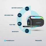 Powerology Deep Bass Party Speaker - 150W Bluetooth Speaker with Atmospheric Light, Power Bank Function, and 12-Hour Playtime – Black