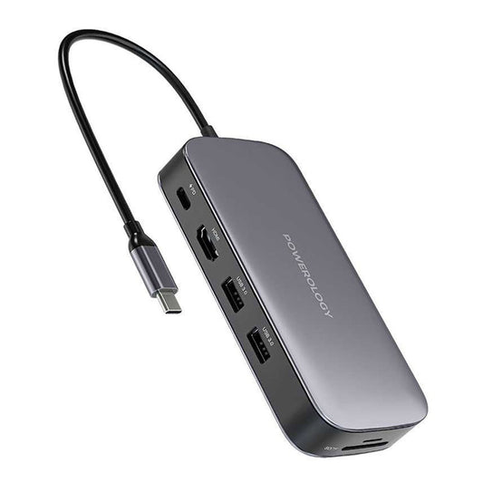 Powerology 512GB USB-C Hub & SSD Drive - All-in-One Connectivity and Storage with PD 100W - Gray