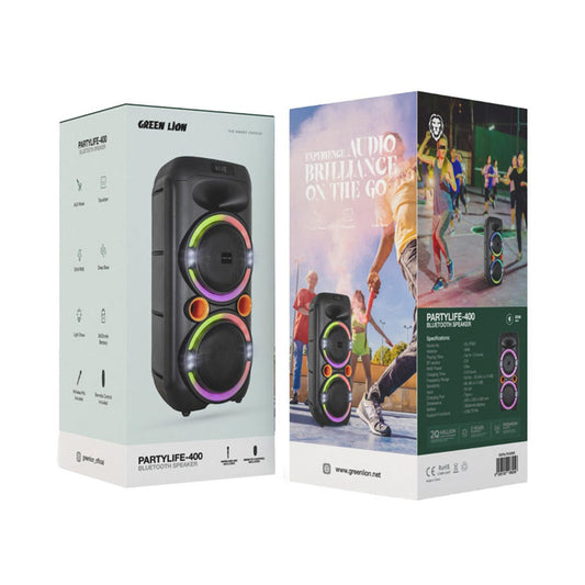Green Lion PartyLife 400 Bluetooth Speaker – Black | Includes Wireless microphone & Remote