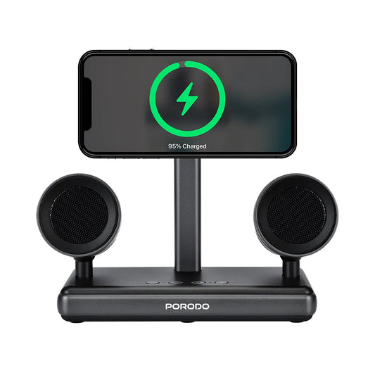 Porodo Wireless Speaker Charging Dock – 15W Fast Charger with Dual HiFi Speakers