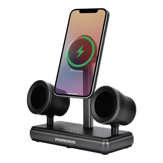 Porodo Wireless Speaker Charging Dock – 15W Fast Charger with Dual HiFi Speakers