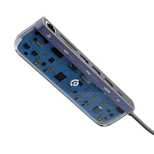Powerology 7-in-1 USB-C Multi Hub Crystalline Series - 4K HDMI, 1000Mbps Ethernet, 100W PD Charging