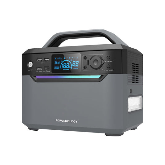 Powerology 120000mAh Portable Power Generator, 384Wh 600W with Fast Charging and Solar Input – Black