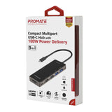 Promate PrimeHub-Go | 9-in-1 Multiport USB-C Hub with 100W Power Delivery, 4K HDMI, Ethernet, and More