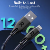 RAVPower USB-A to Lightning Cable MFi Certified – 2M Nylon Braided, 27W Fast Charging & 480Mbps Sync for iPhone, iPad, AirPods