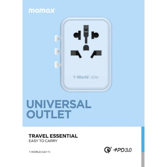 Momax 1-World 20W 3 Ports AC Travel Adapter - Versatile Charging for 150+ Countries