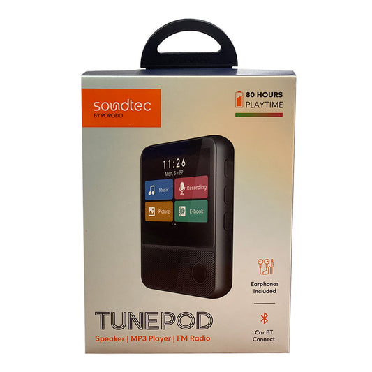 Porodo Soundtec TunePod Speaker with MP3 Player, FM Radio, and 80-Hour Music Playback