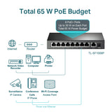 TP-Link TL-SF1009P 9-Port 10/100Mbps Desktop Switch with 8-Port PoE+ | 65W Budget, Extend Mode, Priority Mode