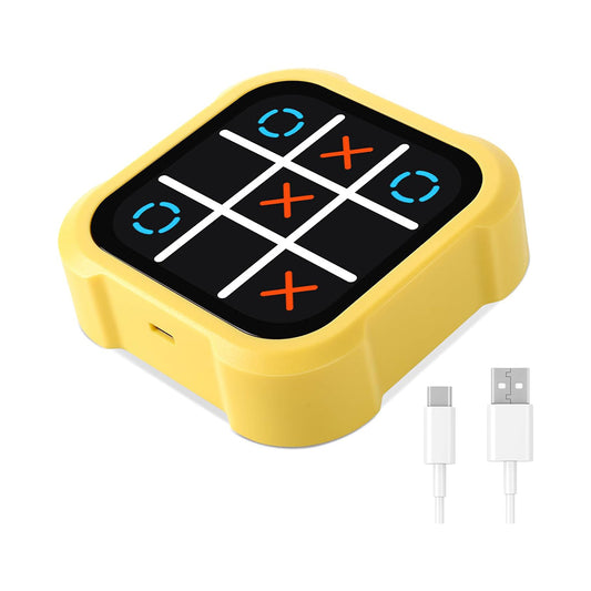 Electronic 4-in-1 Tic Tac Toe Puzzle Console – Handheld Travel Game for Kids & Adults, Brain Training & Memory Challenge Toy