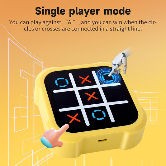 Electronic 4-in-1 Tic Tac Toe Puzzle Console – Handheld Travel Game for Kids & Adults, Brain Training & Memory Challenge Toy