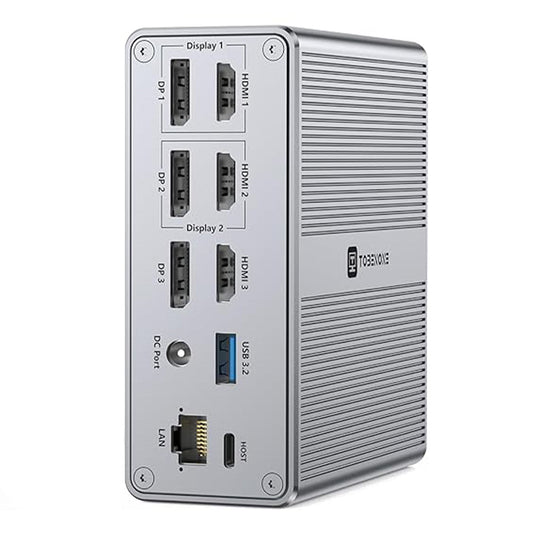 TobenONE DisplayLink Docking Station - Triple Monitor Setup with 120W Power Adapter, 18 Ports, USB-C, HDMI, DisplayPort