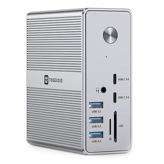 TobenONE DisplayLink Docking Station - Triple Monitor Setup with 120W Power Adapter, 18 Ports, USB-C, HDMI, DisplayPort