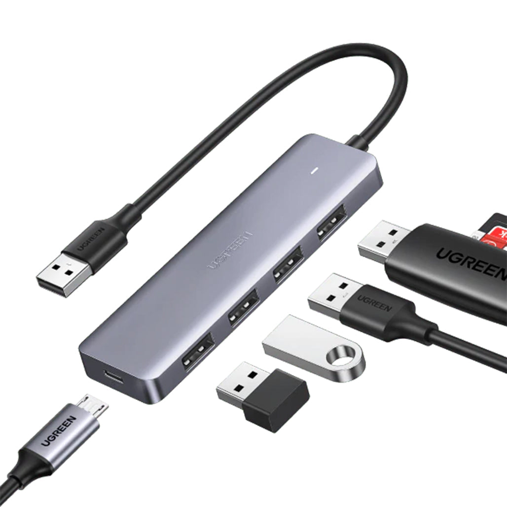 UGreen USB 3.0 Ultra Slim 4-Port Hub | High-Speed Data Transfer and Extra Power Supply