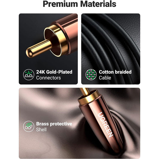 UGreen Lightning to 2 RCA Audio Cable – MFi Certified, Braided, High-Quality Stereo Adapter