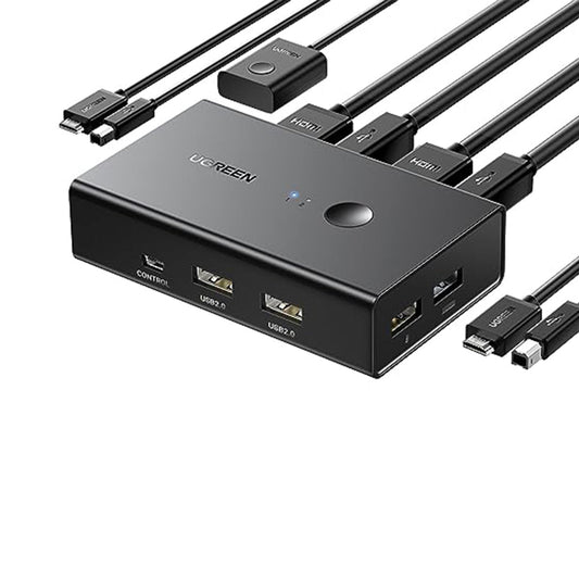 UGreen HDMI KVM Switch 2-in-1 Out | 4K@60Hz with 4 USB Ports | Control 2 Computers with 1 Monitor