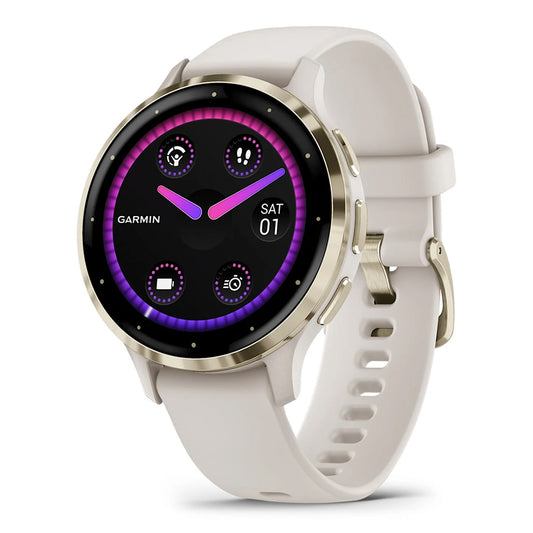 Garmin Venu® 3S - Soft Gold Stainless Steel Bezel with Ivory Case and Silicone Band