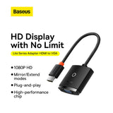 Baseus Lite Series HDMI to VGA Adapter - 1080P HD, Black