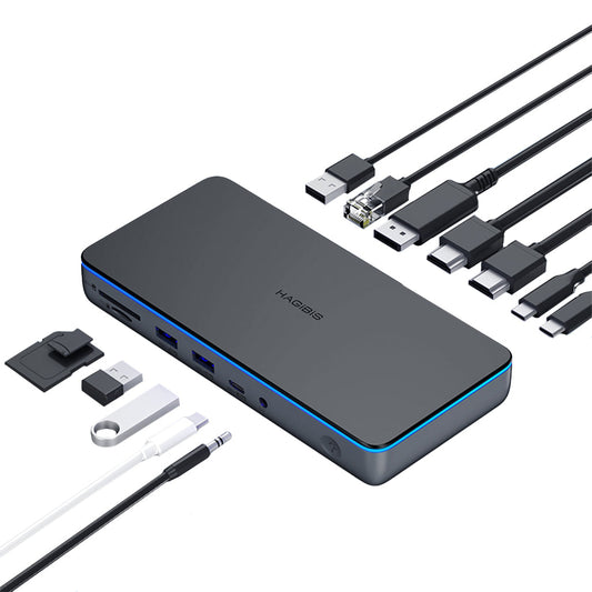 Hagibis Triple Display USB-C Docking Station | 8K HD, 100W Power Delivery, Multi-System Compatible