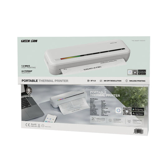 Green Lion Portable Thermal Printer – Inkless 300 DPI Bluetooth 5.3, Rechargeable Mini Printer