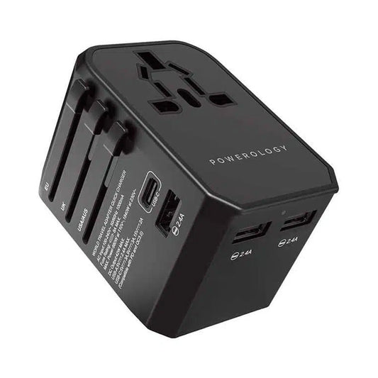 Powerology Universal Travel Adapter 2.4A + PD 45W – Compact and High-Power Charging Solution